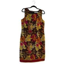 RAFAEL Silk! Tropical Botanical Print Sleeveless Fully Lined 100% Silk Dress, 10